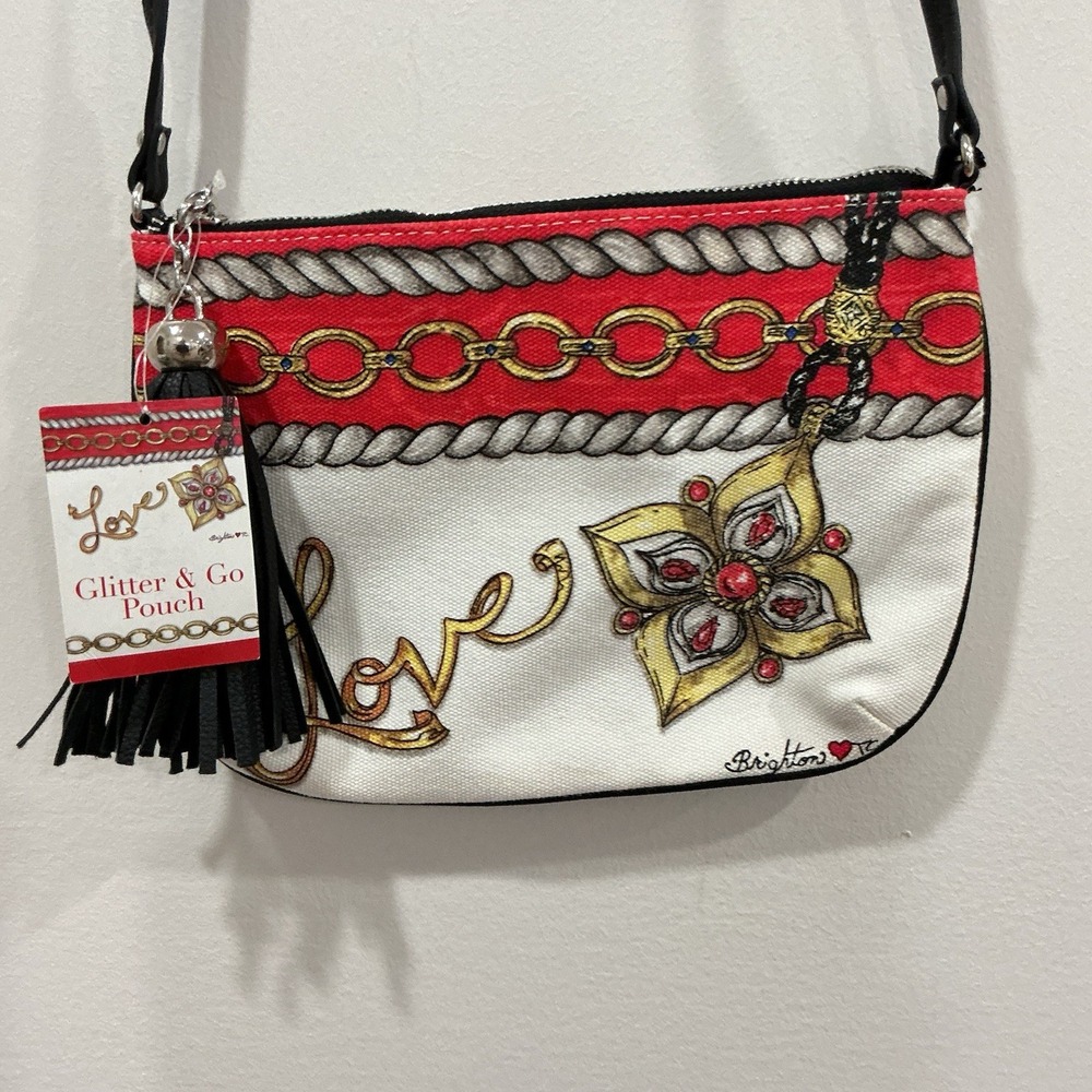 Brighton Glitter And Go "LOVE" Crossbody Purse Pouch Bag With Tassel NWT‎